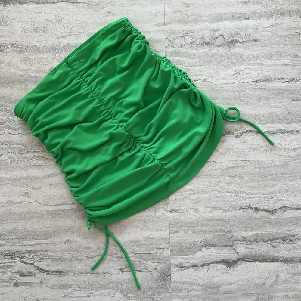 ZARA Green Ruched Mini Skirt